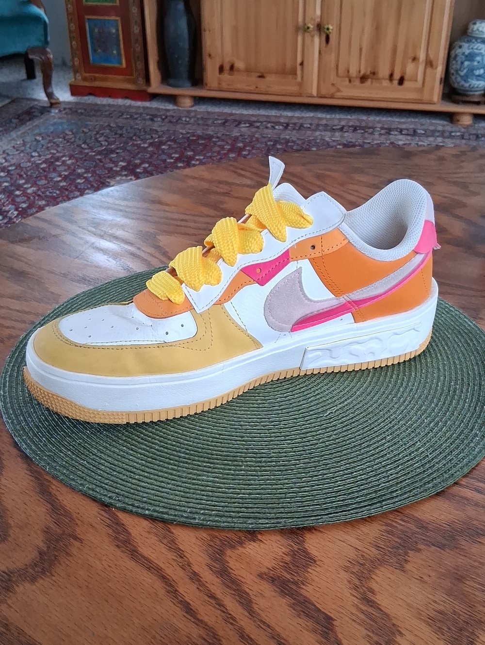 Nike Air Force 1 Fontanka Vibrant Yellow Orange Pink Sneakers Women's Size 12 - Picture 3 of 12